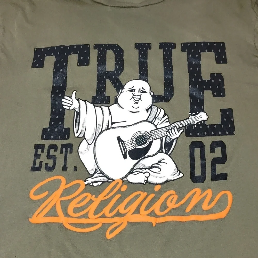 True Religion‎ Jeans Buddha  Green Black  Tee Shirt Size Large
